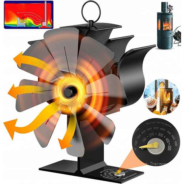 Termoelektrický Krbový Ventilátor Napájený Teplem, Tichý Ventilátor, Černý