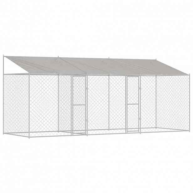 vidaXL Psí klec s střechou Stříbrná 600 x 200 x 256 cm Ocel a PE