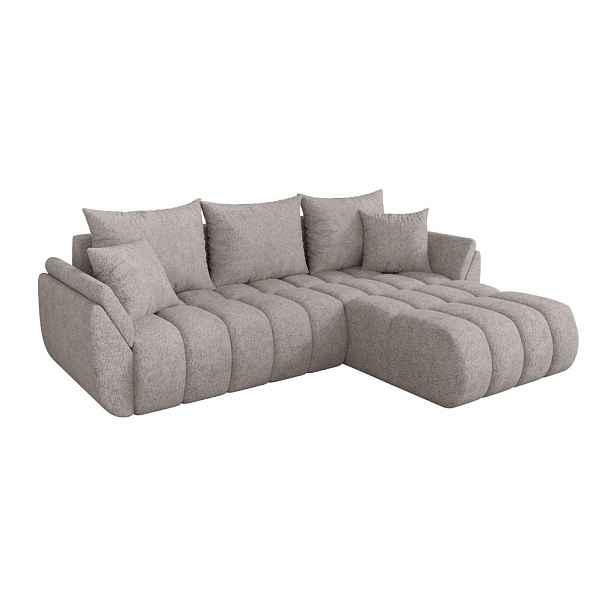 ALTDECOR ROHOVÁ SEDAČKA s funkcí spaní, otoman vpravo TOKO-L-v1 277x194x86 světle šedá velur