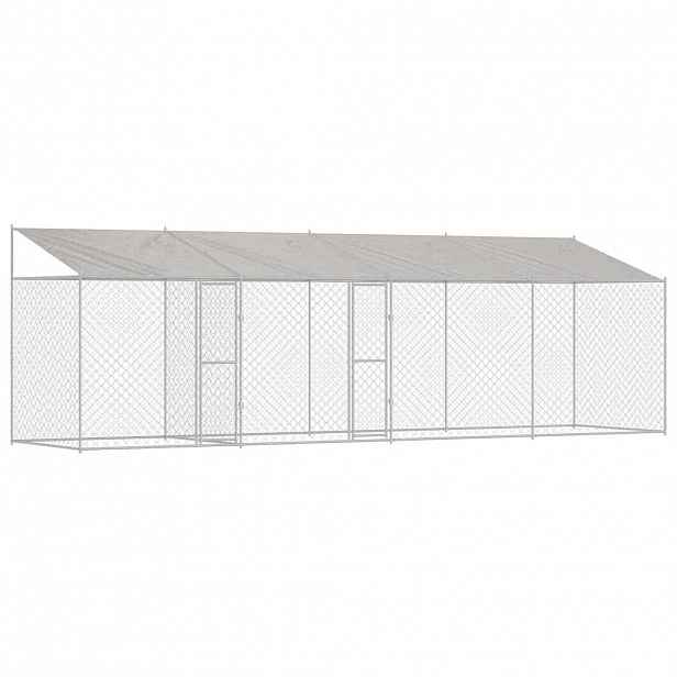 vidaXL Psí klec s střechou Stříbrná 800 x 200 x 256 cm Ocel a PE