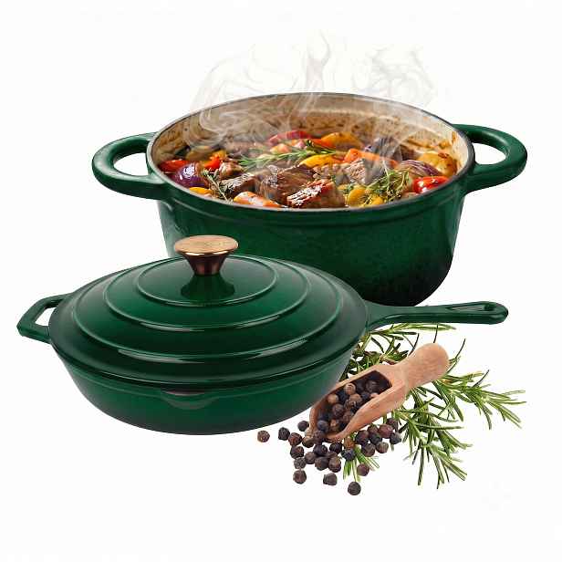Set Hrnec Hrnec Pánev 26 CM Smaltovaná Poklice Zelená Indukce