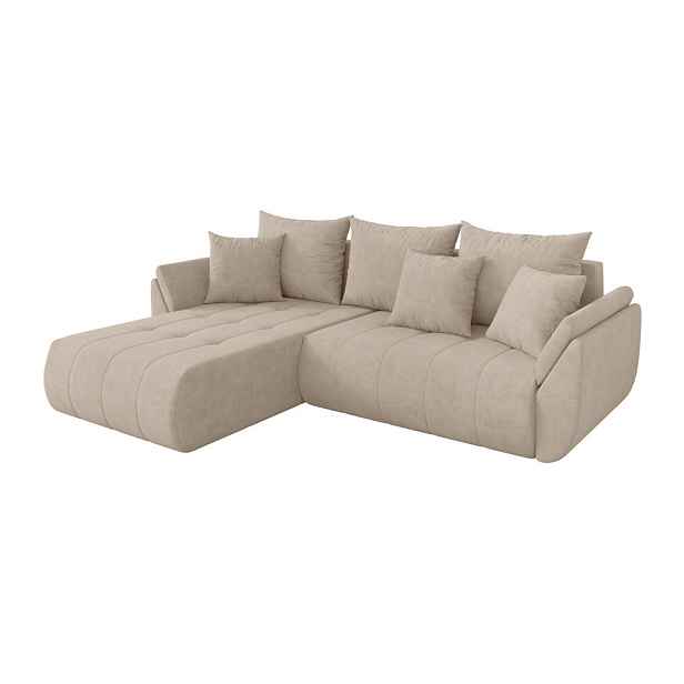 ALTDECOR ROHOVÁ SEDAČKA s funkcí spaní, otoman vlevo TOKO-L 277x194x86 béžová velur