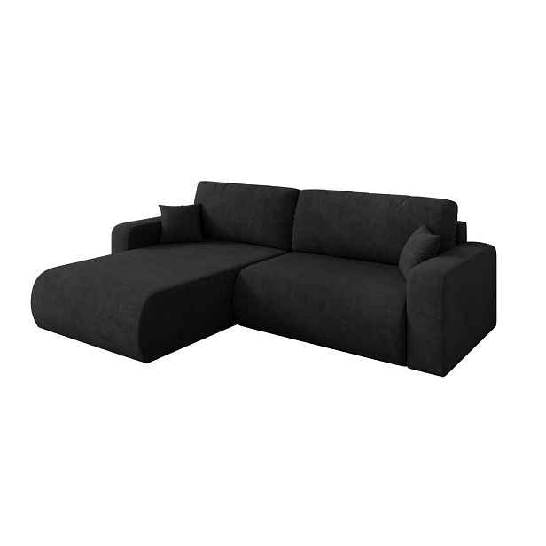 ALTDECOR ROHOVÁ SEDAČKA s funkcí spaní, otoman vlevo BERY-L 276x193x88 černá velur