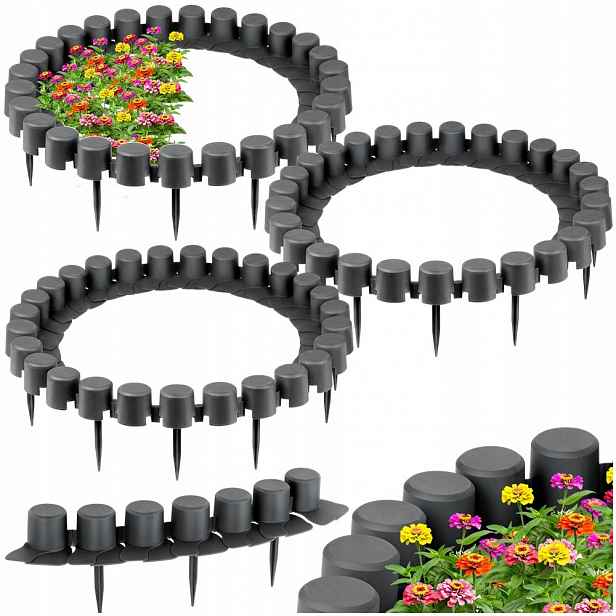 12 x Zahradní Palisáda Šedá Plot Border Obrubník Trávníku Záhonky 660 cm