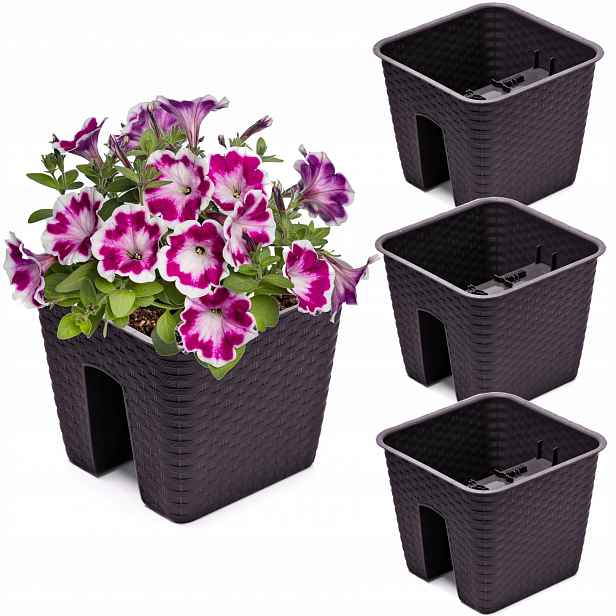 3x Krabička Květináč 27,2 x 27,2 cm Rattan Umbra Bronz 8,5L zábradlí