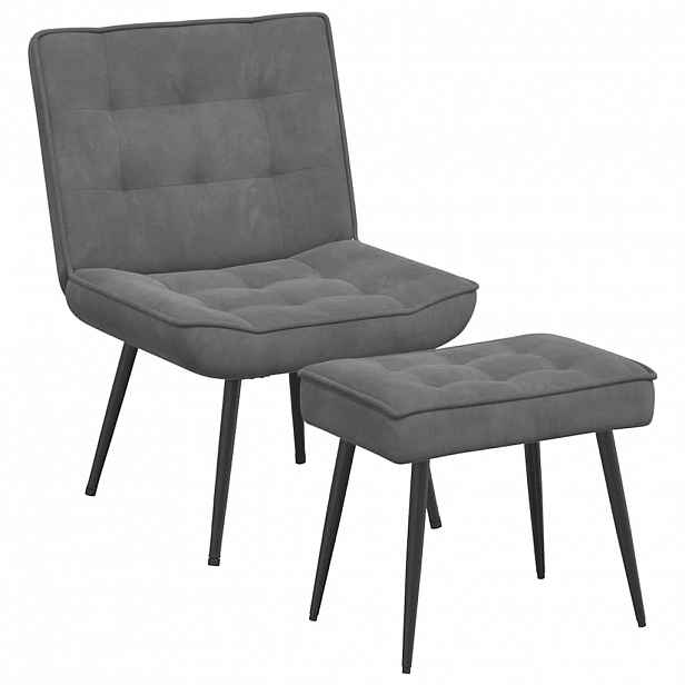 vidaXL Relaxační křeslo se stoličkou tmavě šedé samet