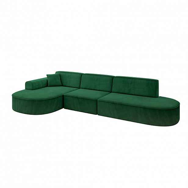 ALTDECOR ROHOVÁ SEDACÍ SOUPRAVA s otomanem vlevo MARI-L2 – 328x171x79 cm tmavě zelený velur