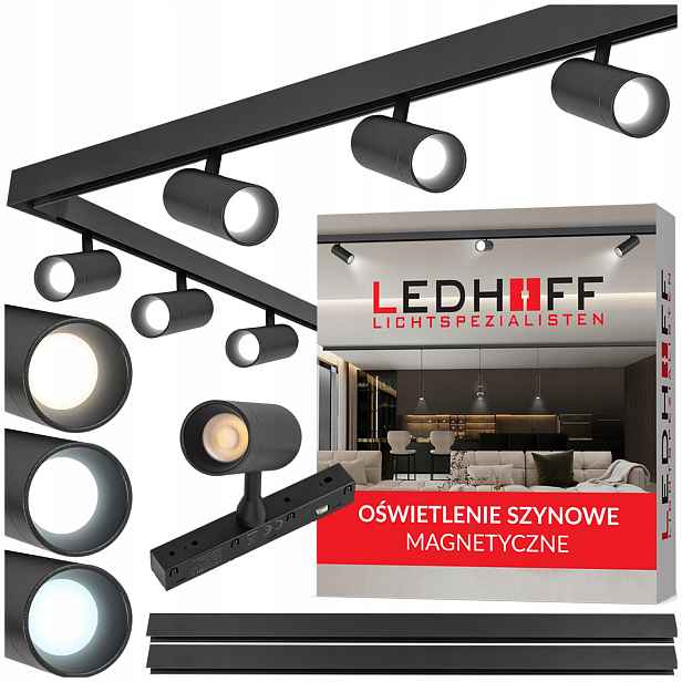 Led kolejnicové osvětlení magnet 2x kolejnice 1 m 6x spotová bodová lampa