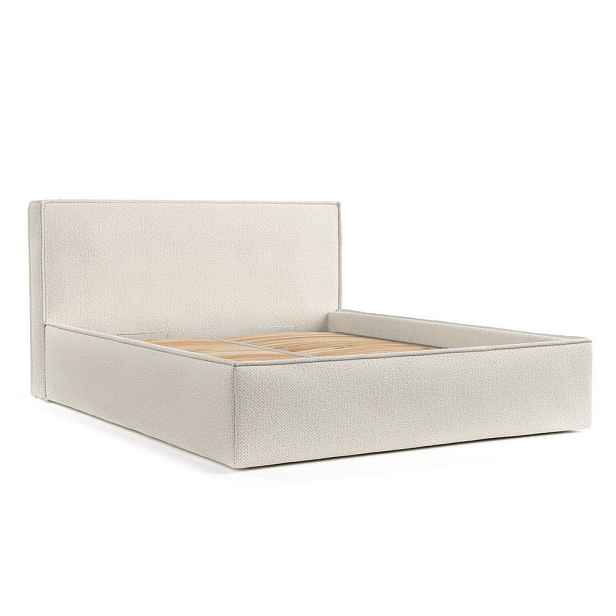 Béžová čalouněná dvoulůžková postel s úložným prostorem s roštem 180x200 cm Lounge L – Maison de Rêve