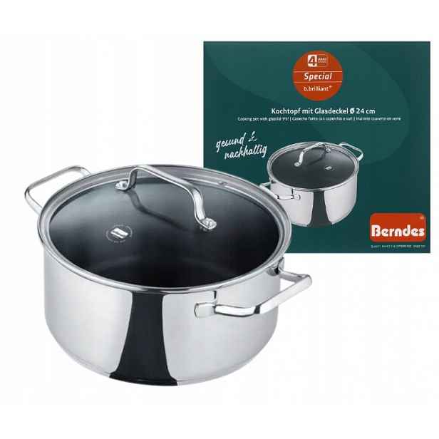 Hrnec 24 CM Nerezová Ocel Quartz S Víkem Indukce 4,9 L Berndes Ocelový