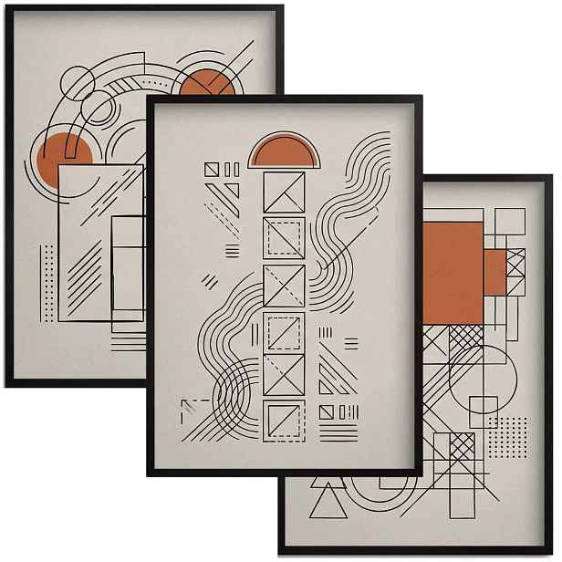 Moderní obrazy na zeď Šedé Plakáty Abstrakce Japandi Triptych 30x40