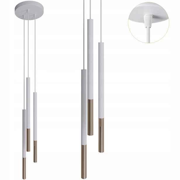 Závěsná lampa Metalová Frey 3 světelné body bílá zlatá, moderní Loft