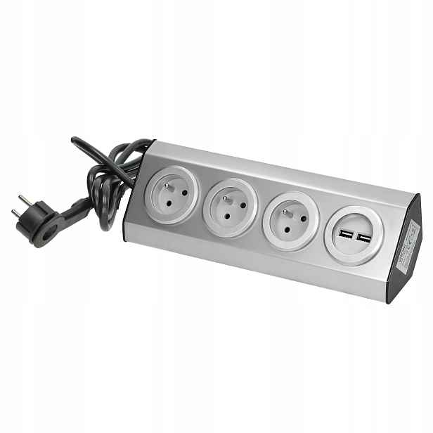 Kuchyňská zásuvka 3x2P+Z,2xUSB Inox kabel