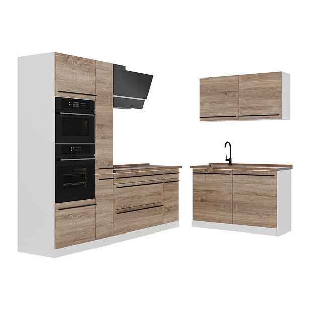 Vicco ROHOVÁ KUCHYŇ R-Line, Sonoma/Bílá, 230 x 120 cm pracovná doska Dub Goldkraft