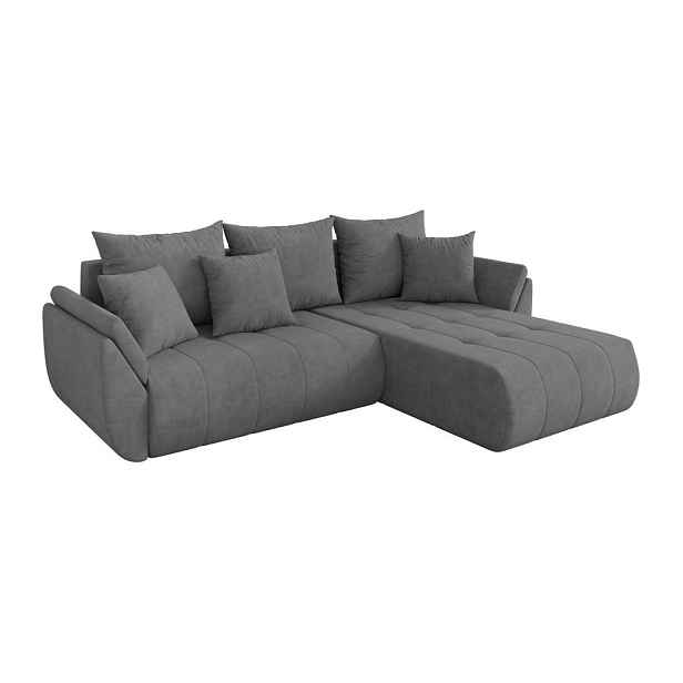 ALTDECOR ROHOVÁ SEDAČKA s funkcí spaní, otoman vpravo TOKO-L 277x194x86 šedá velur