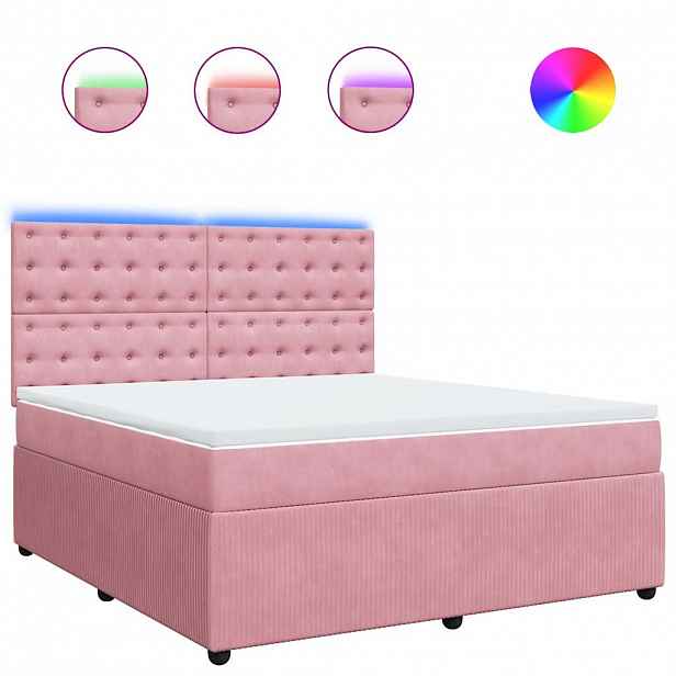 vidaXL Box spring postel s matrací růžová 180x200 cm samet