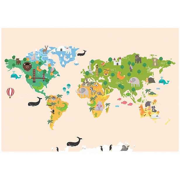 Fototapeta Pro Děti Béžová Mapa Světa Tapeta Do Dětského Pokoje 254x184