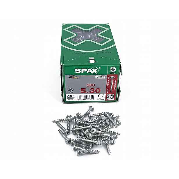 Šroub Hlava Polokul. 500 Ks Pozink Bílý 5.0*30MM Tx T20 Mini SXH164699I Spax