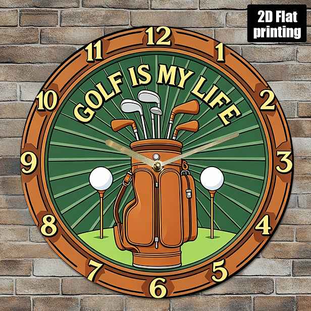 TEMU 7,87 Palcová Tichá Nástěnná Hodiny s Golfovým – Kruhový Akrylový Nápisem „Golf Je Mé Život“ a Golfovémi Holí, Na Baterie (AA Nejsou Součástí) –