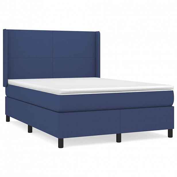 vidaXL Box spring postel s matrací modrá 140x200 cm textil