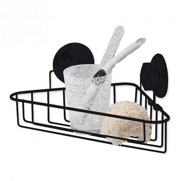 Černá samodržící nástěnná rohová koupelnová polička Compactor Bestlock Black Corner Rack 1 Shelf