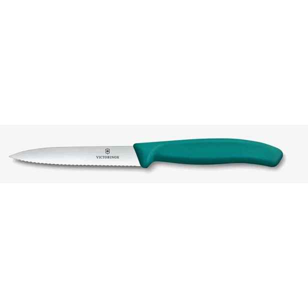 nůž 10cm loupací, vlnitý, špičatý ZELENÝ, VICTORINOX