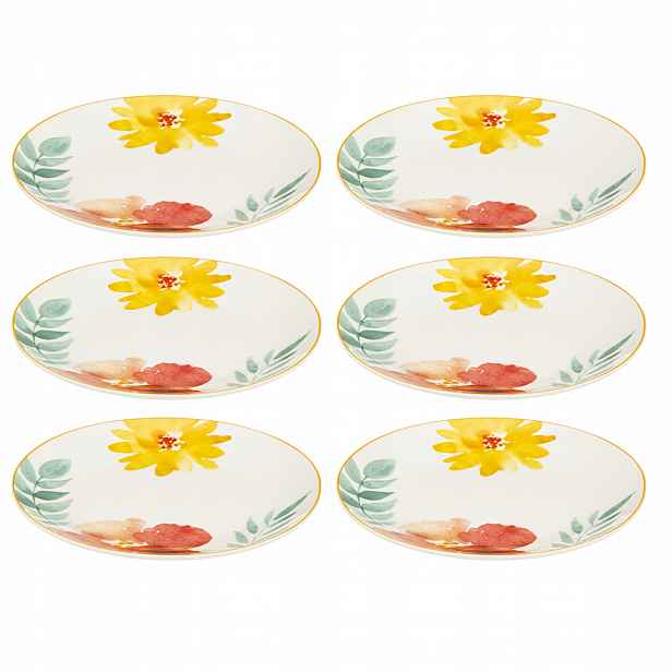 Porcelánové Dezertní Talíře Sada 6 Kusů Ø19 CM Květinový Motiv