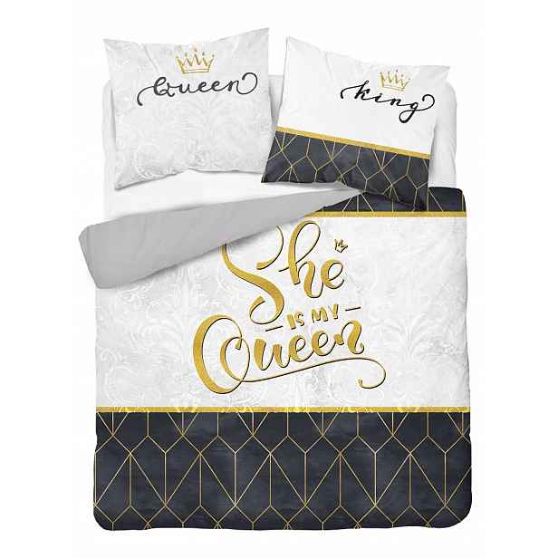 Povlečení 160x200 She is my Queen bílá černá geometrie glamour Holland Home