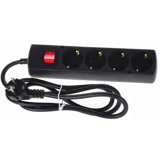 Prodlužovací Kabel 4-ZÁSUVKOVÝ Schuko 10 Metrů S Vypínačem, Černý Polský