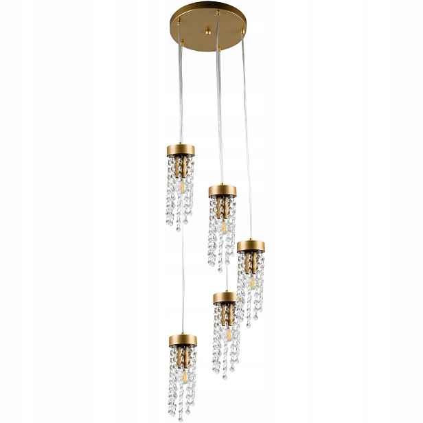 Závěsná lampa lustr zlatý s krystaly nad stolem glamour 5 bodů Polux