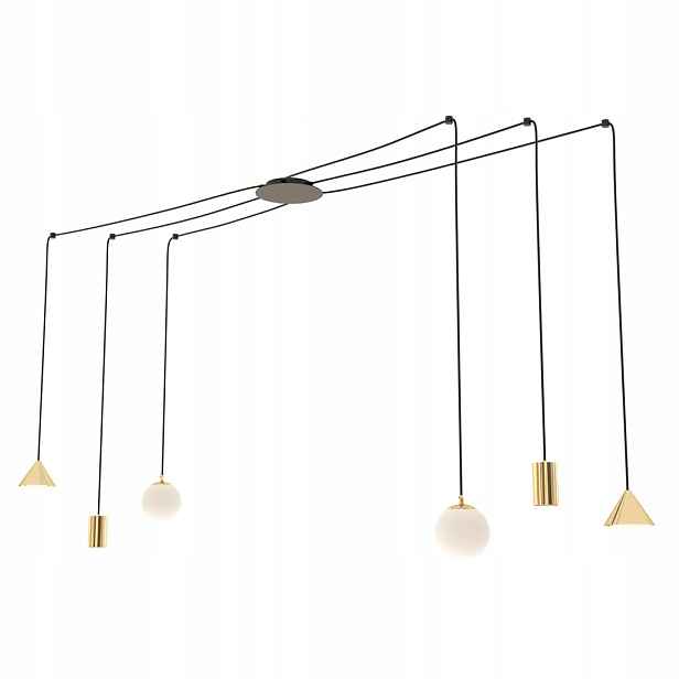 Designová závěsná lampa černá zlatá, nastavitelná, 6 bodů do obývacího pokoje Emibig