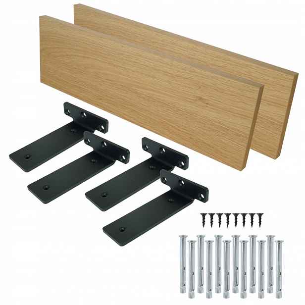 2x nástěnné police 50 x 20 cm dekor dub 03, závěsná police držák