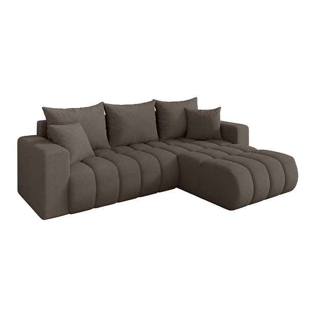 ALTDECOR ROHOVÁ SEDAČKA s funkcí spaní, otoman vpravo MILA-L-v1 277x195x86 hnědá bouclé
