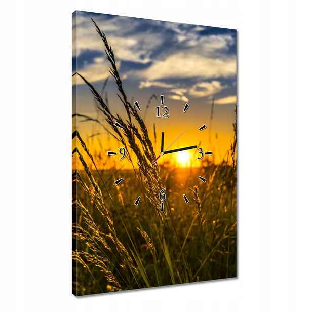 Hodiny 40x60 Západ slunce mezi trávou