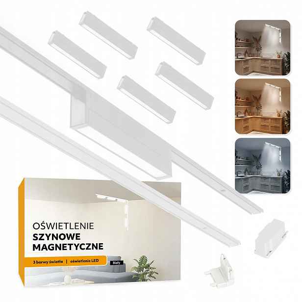 Magnetické kolejnicové osvětlení 2xSZYNA 1m 5x 10W vertikální bílé