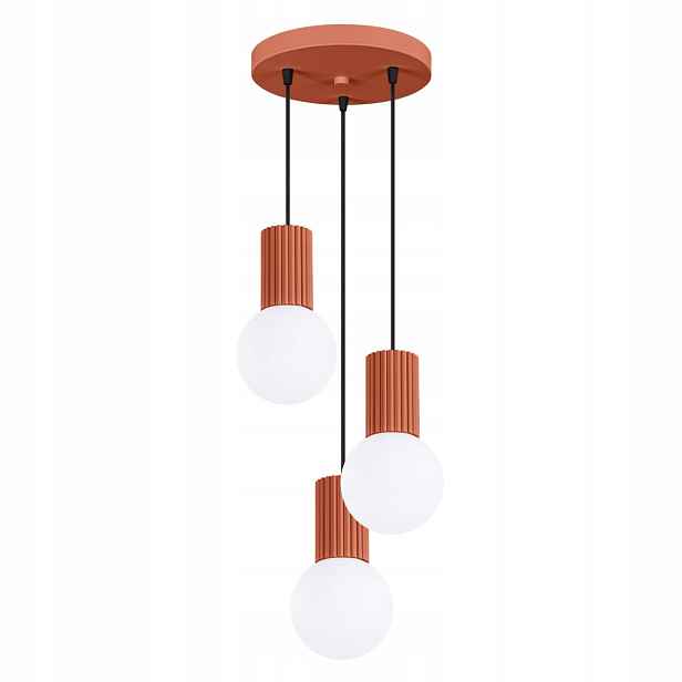 Sollux Závěsná lampa okrová červená kulatá rýhovaná, 3 skleněné bílé koule