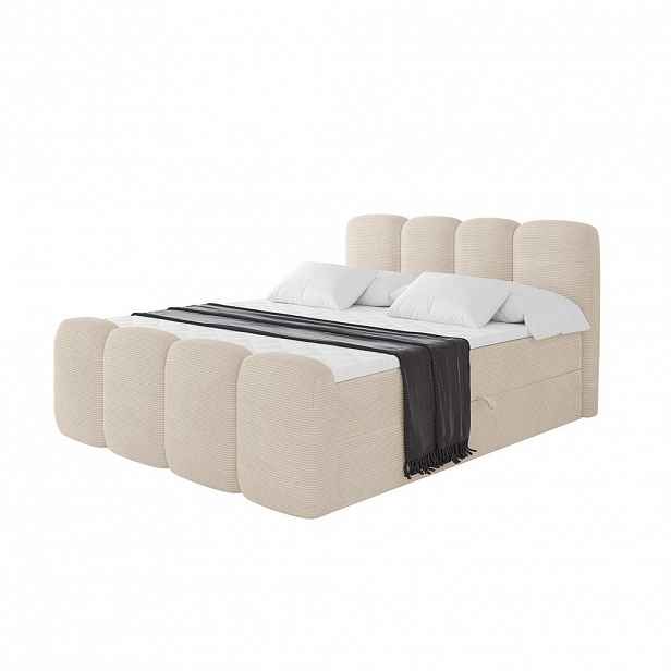 ALTDECOR AMERICKÁ postel s matrací H4 a lamelovým roštem – NINA-Z – 200 x 200 cm – béžová