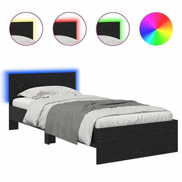 vidaXL Rám postele s LED pásky Černý dub 90 x 200 cm Kompozitní dřevo