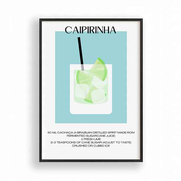 Obraz Koktejl Caipirinha Plakát Rámeček Dřevěný Černý 30x42 cm