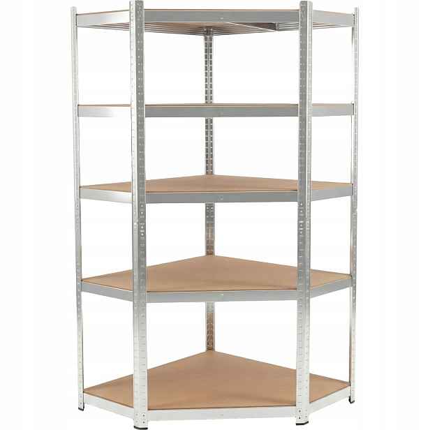 Regál Met. Rohový, 5P, 180×90×90×40, 175 Kg, Pozinkovaný, Kovový Corner Snap