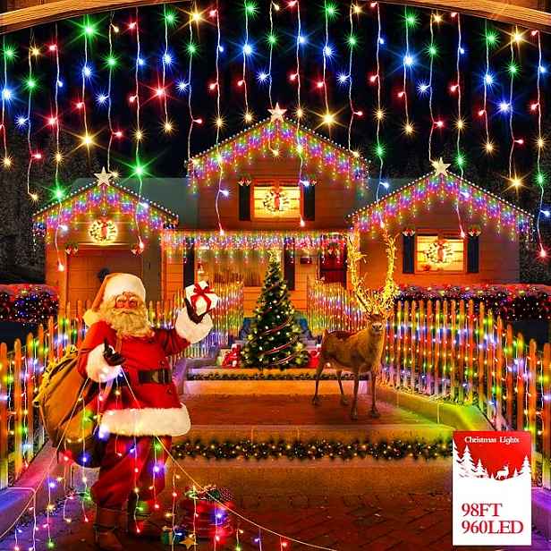 Vánoční osvětlení 30 m Závěs Barva světla Časovač 960 Led Venkovní