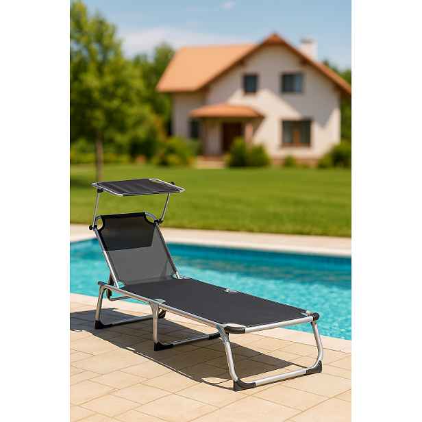 75903 Zahradní lehátko, skládací, stínicí stříška, antracit 187 cm