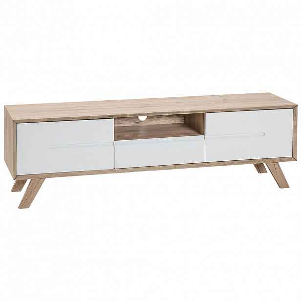 Beliani TV STOLEK Bílý, Světle hnědý FORESTER 40/150/45 cm