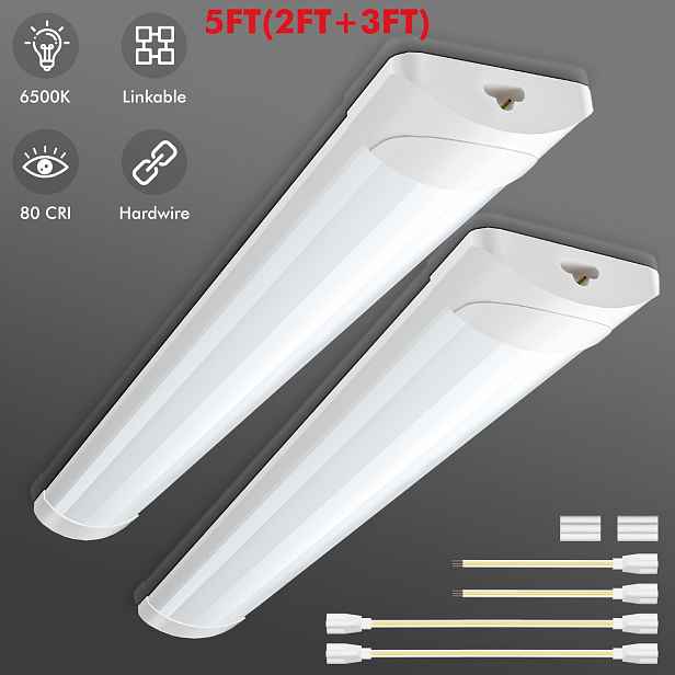 TEMU LED lištový světelný pás 5 stop 50W vhodný pro garáž, dílnu, kancelář, kuchyň - Zapojitelné propojitelné stropní/nástěnné světlo s pevnou