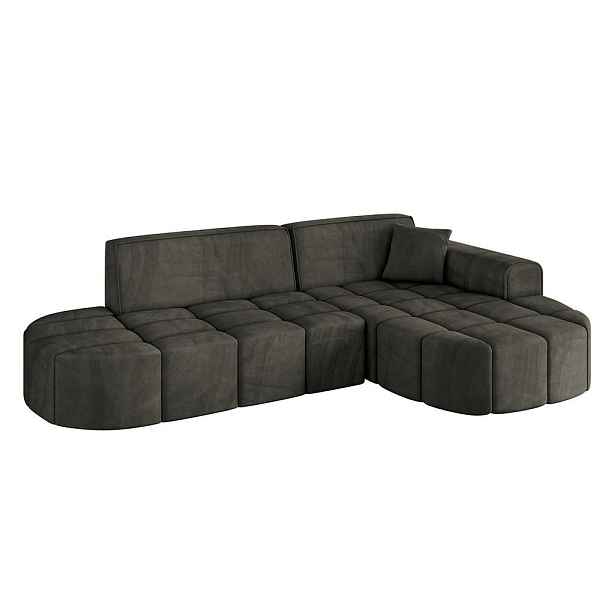 ALTDECOR ROHOVÁ SEDAČKA s otomanem, pravá LIVO-L1 252x173x79,5 Černá Velur