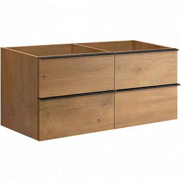Koupelnová skříňka pod umyvadlo s úchytkou Velora - dub medový, úchytka černá - 138x53x46,5 cm