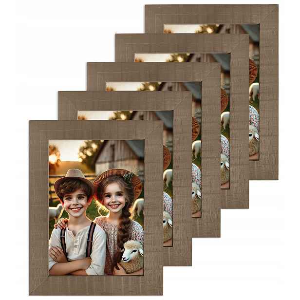 Sada 5 Rámečků 15x21 cm Vintage stylizovaná přírodní dřevo Hnědá