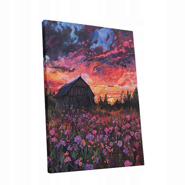 Obraz na plátně Západ Slunce, květiny, krajina – obraz do bytu, pokoje, obýváku 60x80 cm