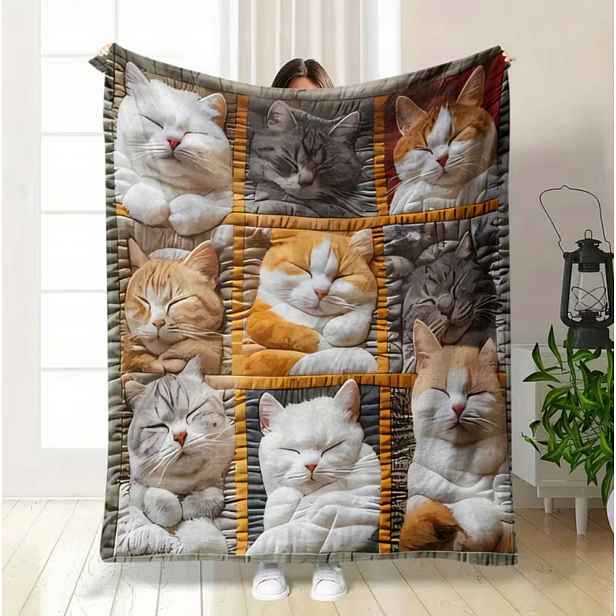 Deka deka pléd přehoz barevné kočky koláž boho 150x200 cm měkký dárek