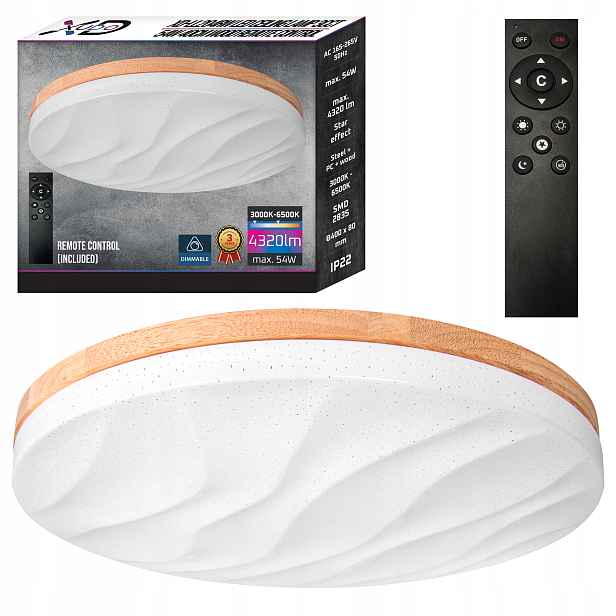 Stropní svítidlo stropní svítidlo Led nastavitelná 54W 3 Barvy dálkový ovladač Bílé dřevo Xudo